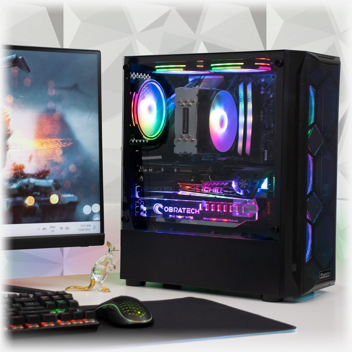 black gaming pc setup