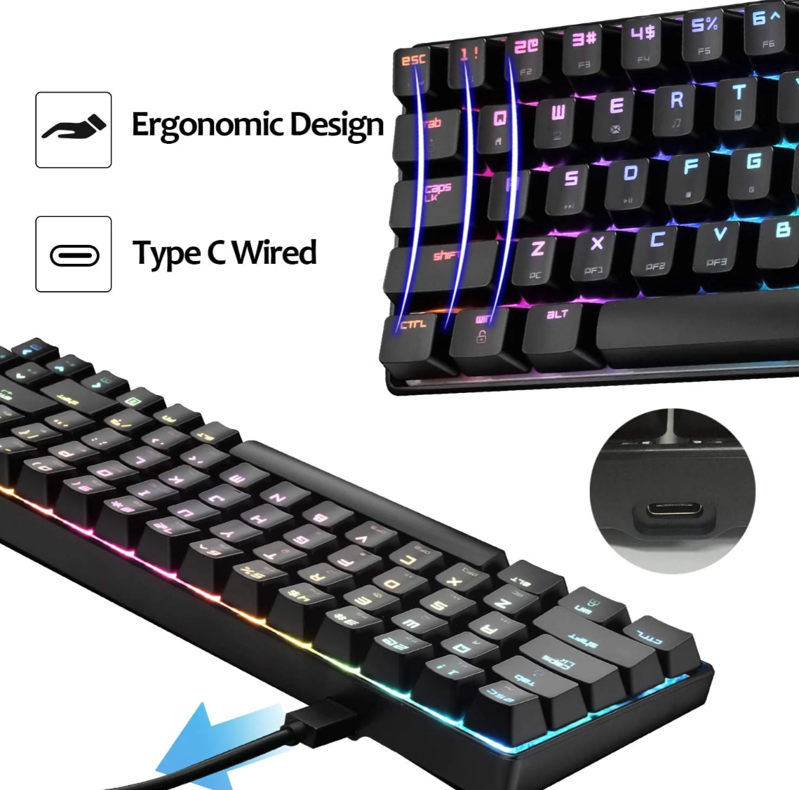 Black 60% Mechanical Gaming Keyboard RGB