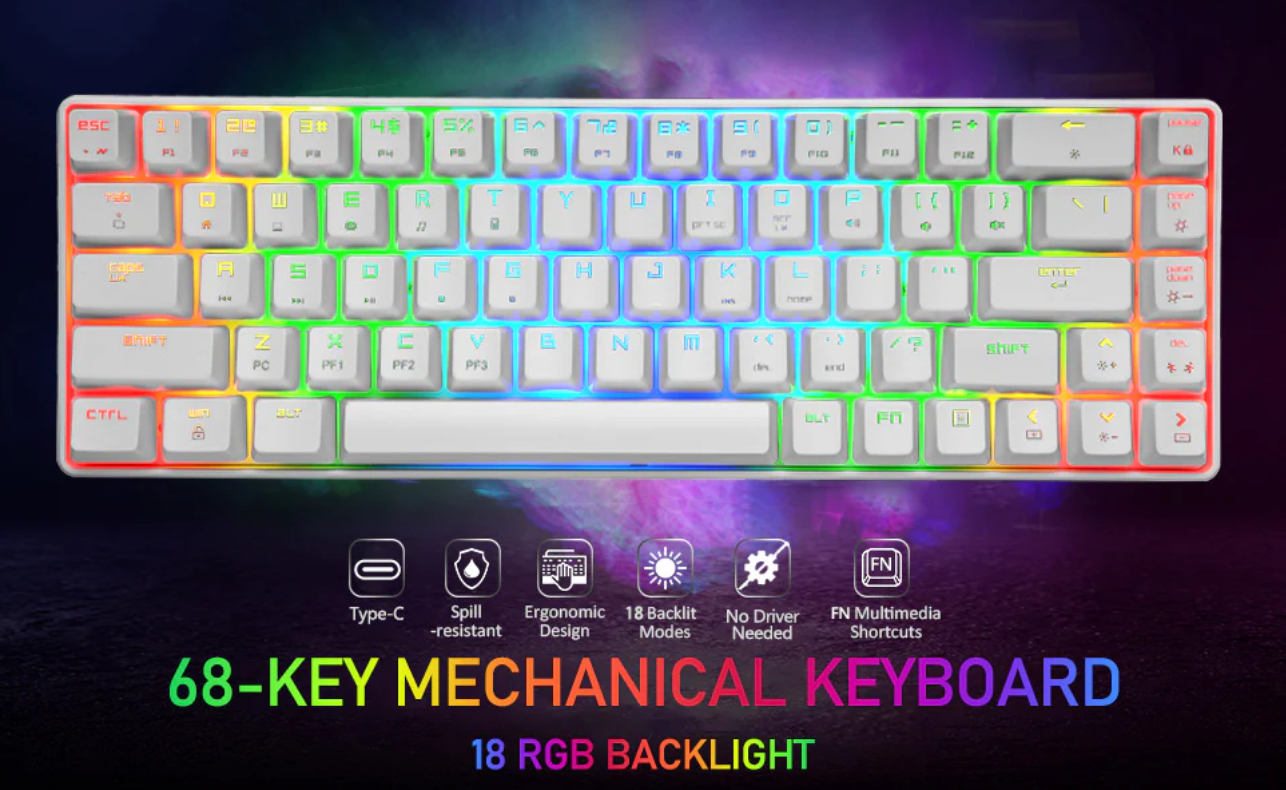 White 60% Mechanical Gaming Keyboard RGB