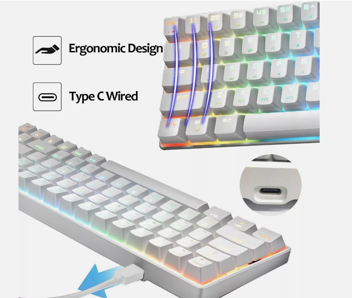 White 60% Mechanical Gaming Keyboard RGB