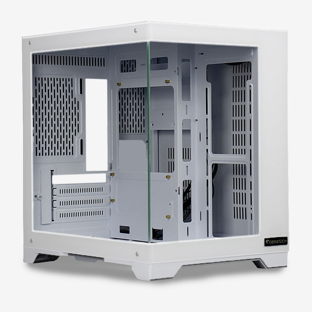 White Pc Frame VISION WHITE Gaming Computer PC Case Mini Tower Dual Chamber Tempered ...