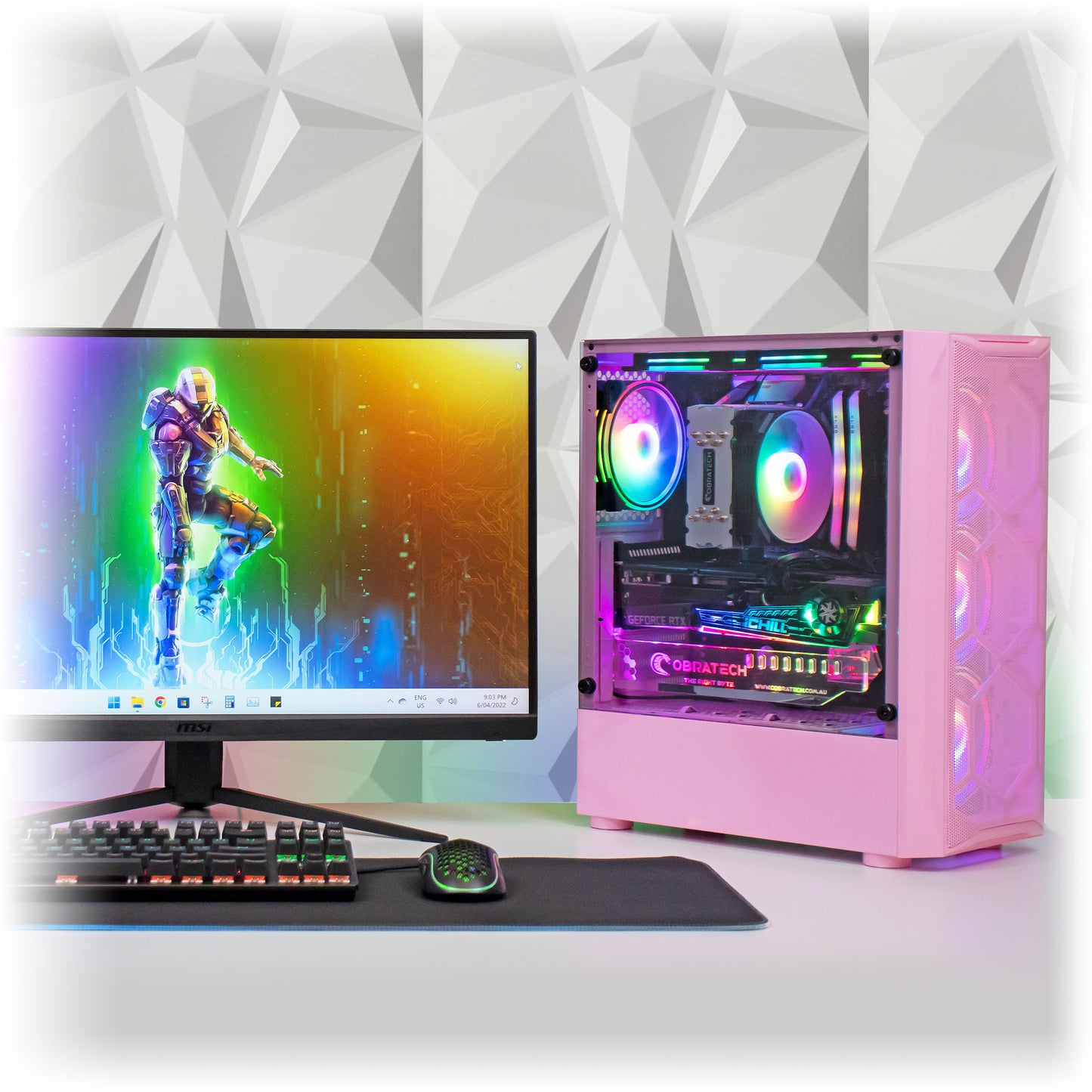 custom pink gaming pc setup